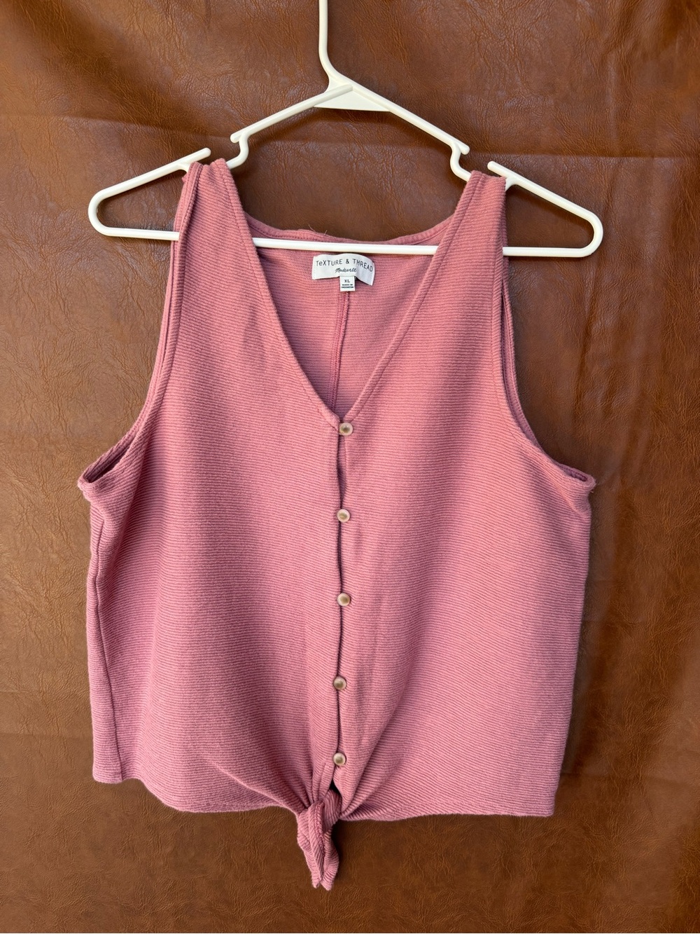 Madewell Texture & Thread Ribbed Mauve Tie Front Tank Top XL